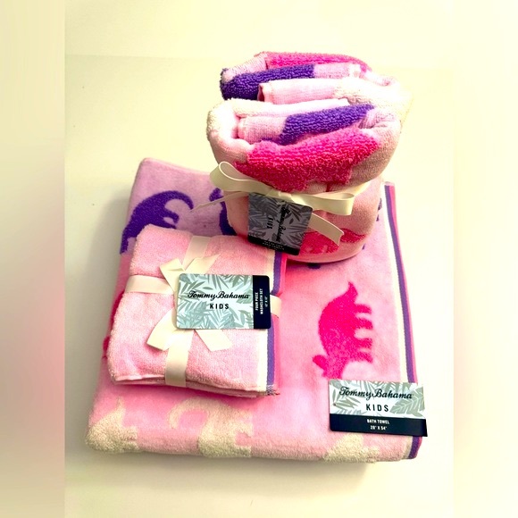 8pc TOMMY BAHAMA Kids 100% Cotton Bath Towel Set - Daniele Di - Pink/Purple - Picture 5 of 11